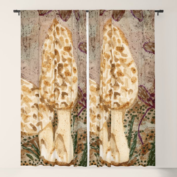Little Morel Mushrooms in Warm Brown Window Curtain Gallery Image 5