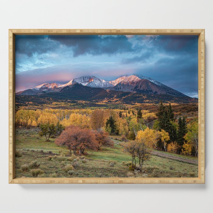 Colorado Mountain Sunrise Mt. Sopris Autumn Landscape Serving Tray Gallery Image 1