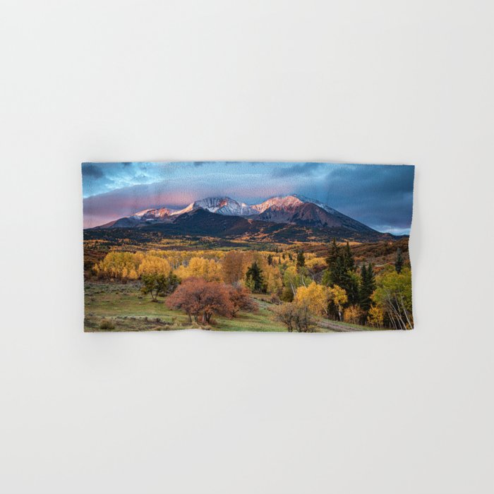 Colorado Mountain Sunrise Mt. Sopris Autumn Landscape Bath Towel Gallery Image 1