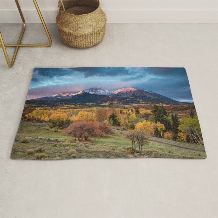 Colorado Mountain Sunrise Mt. Sopris Autumn Landscape Rug Gallery Image 1