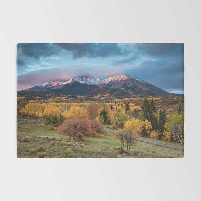 Colorado Mountain Sunrise Mt. Sopris Autumn Landscape Rug Gallery Image 2