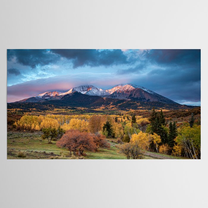 Colorado Mountain Sunrise Mt. Sopris Autumn Landscape Tablecloth Gallery Image 2