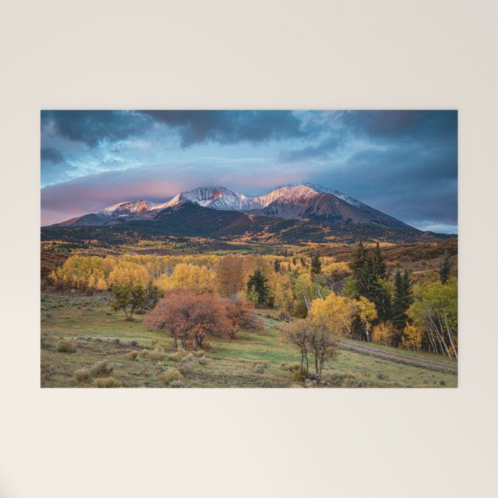 Colorado Mountain Sunrise Mt. Sopris Autumn Landscape Welcome Mat Gallery Image 1