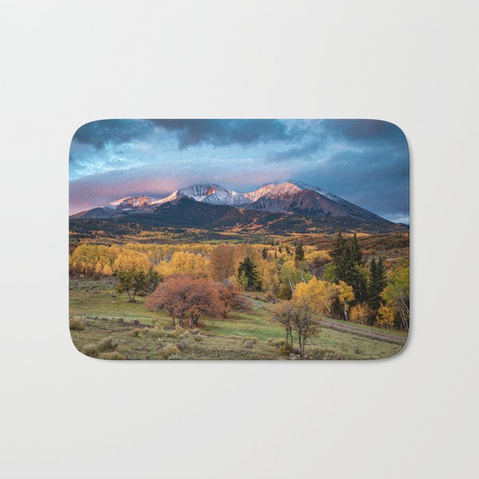 Colorado Mountain Sunrise Mt. Sopris Autumn Landscape Bath Mat Gallery Image 1
