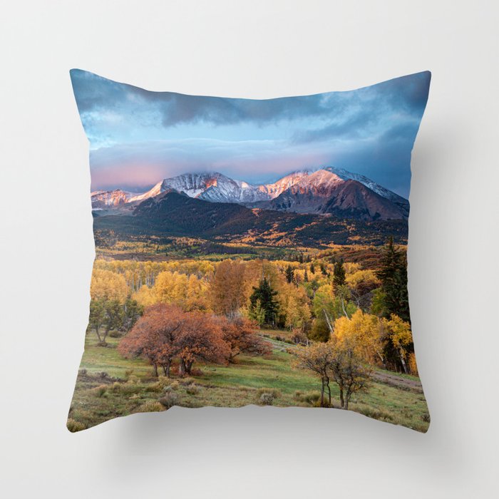 Colorado Mountain Sunrise Mt. Sopris Autumn Landscape Throw Pillow Gallery Image 1