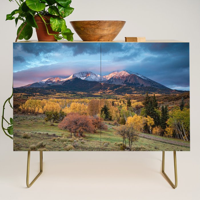 Colorado Mountain Sunrise Mt. Sopris Autumn Landscape Credenza Gallery Image 1