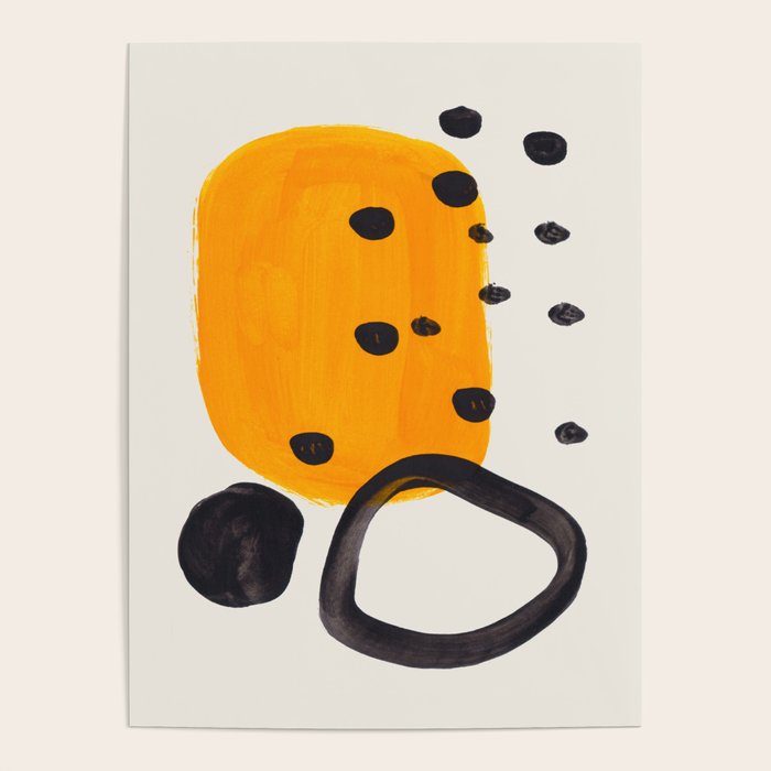 Unique Abstract Unique Mid century Modern Yellow Mustard Black Ring Dots Poster Gallery Image 1