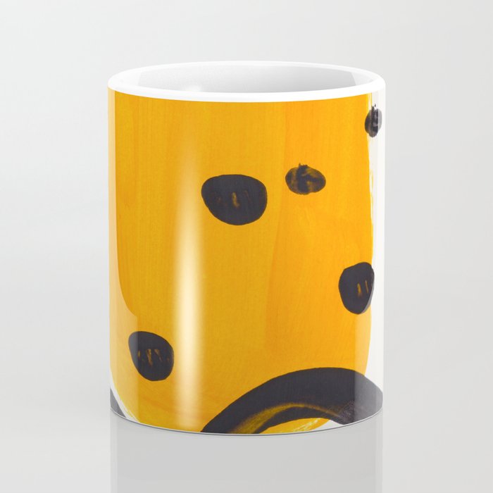 Unique Abstract Unique Mid century Modern Yellow Mustard Black Ring Dots Coffee Mug Gallery Image 4