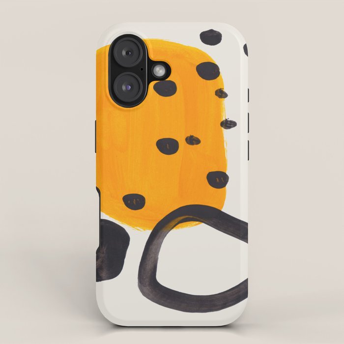 Unique Abstract Unique Mid century Modern Yellow Mustard Black Ring Dots iPhone Case Gallery Image 1
