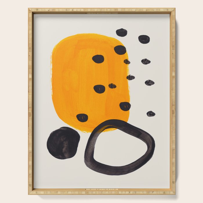 Unique Abstract Unique Mid century Modern Yellow Mustard Black Ring Dots Serving Tray Gallery Image 1
