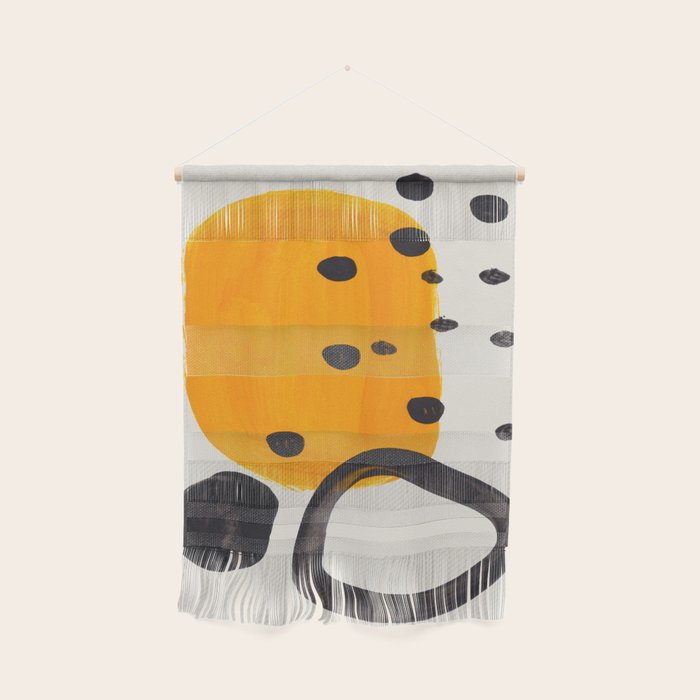 Unique Abstract Unique Mid century Modern Yellow Mustard Black Ring Dots Wall Hanging Gallery Image 1