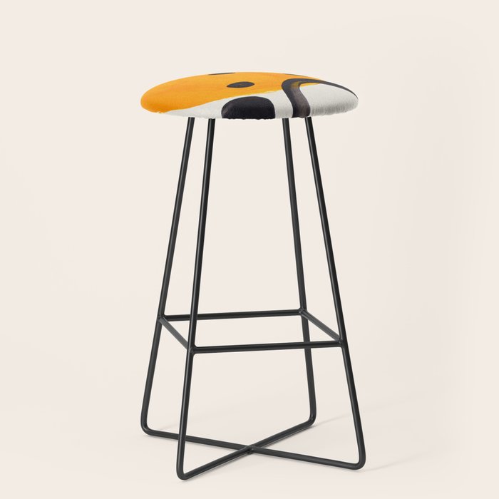 Unique Abstract Unique Mid century Modern Yellow Mustard Black Ring Dots Stool Gallery Image 1