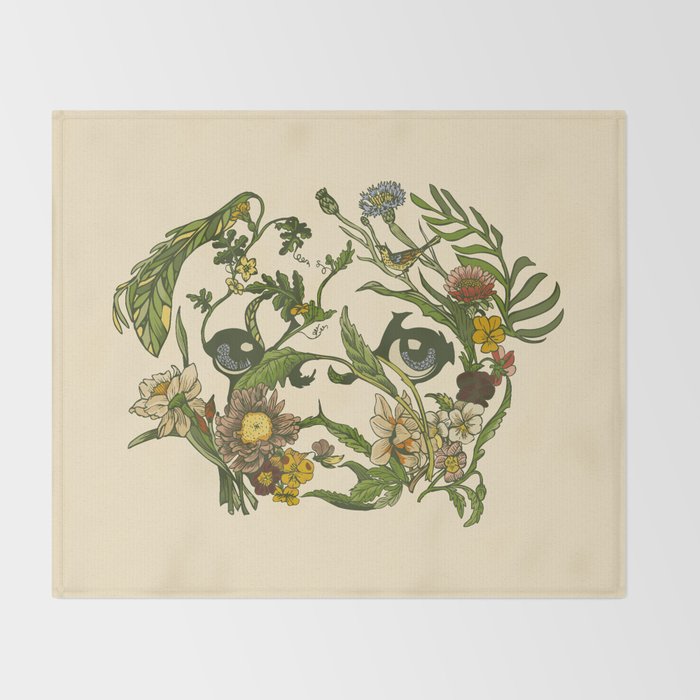 Botanical Pug Throw Blanket Gallery Image 2
