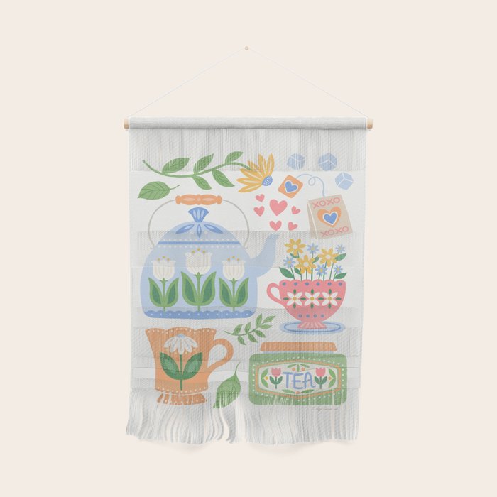 Cup of Tea Floral - Multi-color on White Wall Hanging Gallery Image 1