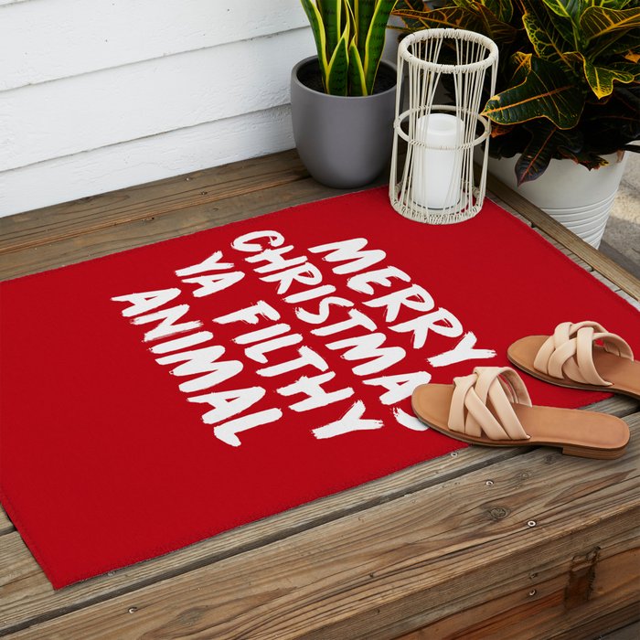 Merry Christmas Ya Filthy Animal, Funny, Saying Outdoor Rug Gallery Image 2