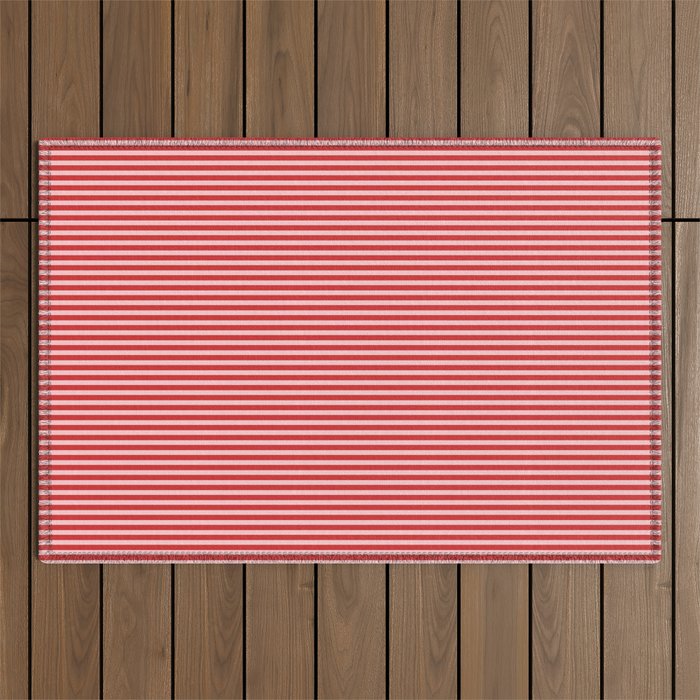 Ultra Fine Stripes Pattern in Retro Christmas Red and Pink Outdoor Rug Gallery Image 1