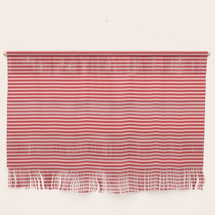 Ultra Fine Stripes Pattern in Retro Christmas Red and Pink Wall Hanging Gallery Image 1