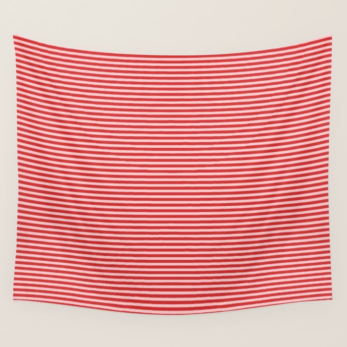 Ultra Fine Stripes Pattern in Retro Christmas Red and Pink Wall Tapestry Gallery Image 1