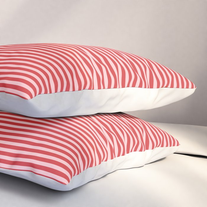 Ultra Fine Stripes Pattern in Retro Christmas Red and Pink Pillow Sham Gallery Image 3