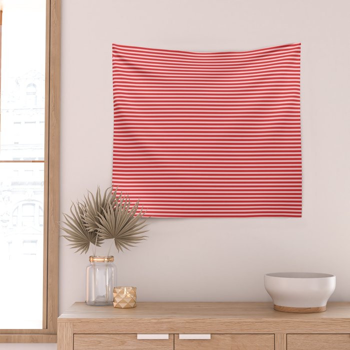 Ultra Fine Stripes Pattern in Retro Christmas Red and Pink Wall Tapestry Gallery Image 2