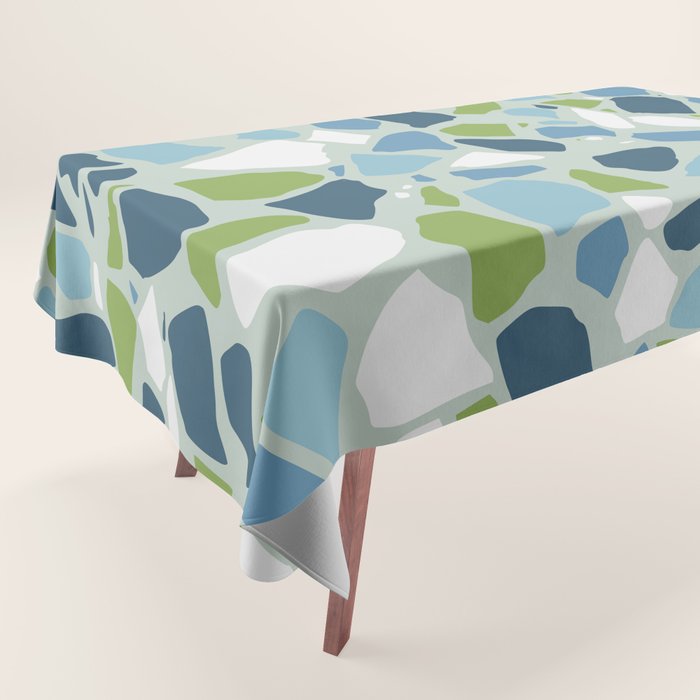Terrazzo Mosaic Pattern, Teal Blue, Green, White Tablecloth Gallery Image 1