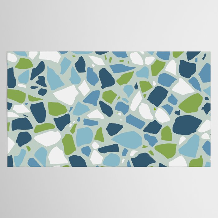 Terrazzo Mosaic Pattern, Teal Blue, Green, White Tablecloth Gallery Image 2