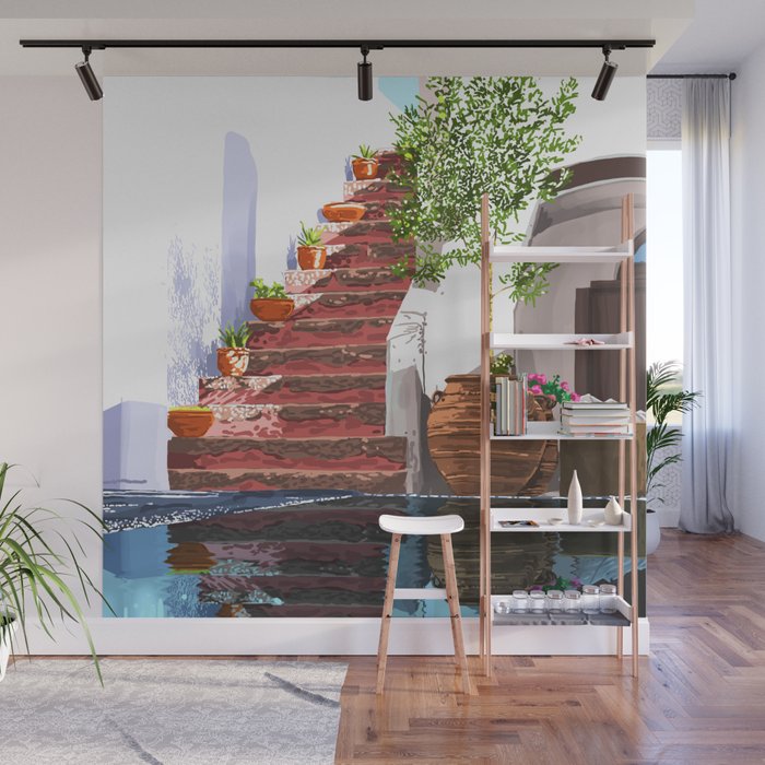 Serenity Weekend | Mindful Travel Greece Architecture | Rustic Earthy Swim Pool | Peace & Positivity Wall Mural Gallery Image 1