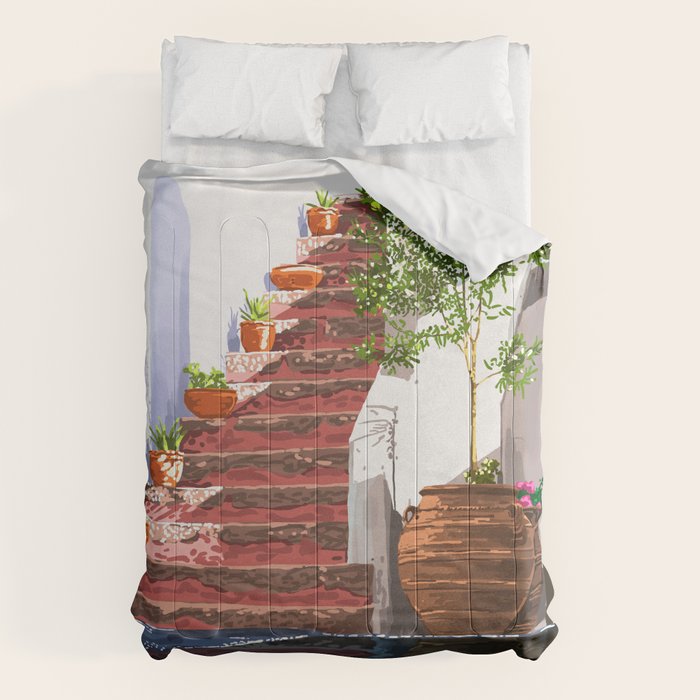 Serenity Weekend | Mindful Travel Greece Architecture | Rustic Earthy Swim Pool | Peace & Positivity Comforter Gallery Image 1