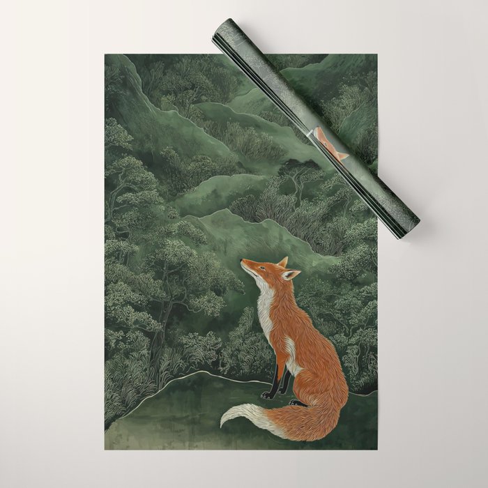 Japanese Painting Botanical Wall Art Japanese Art Green Poster Fox Art Wabi Sabi Minimalist Art  Wrapping Paper Gallery Image 1