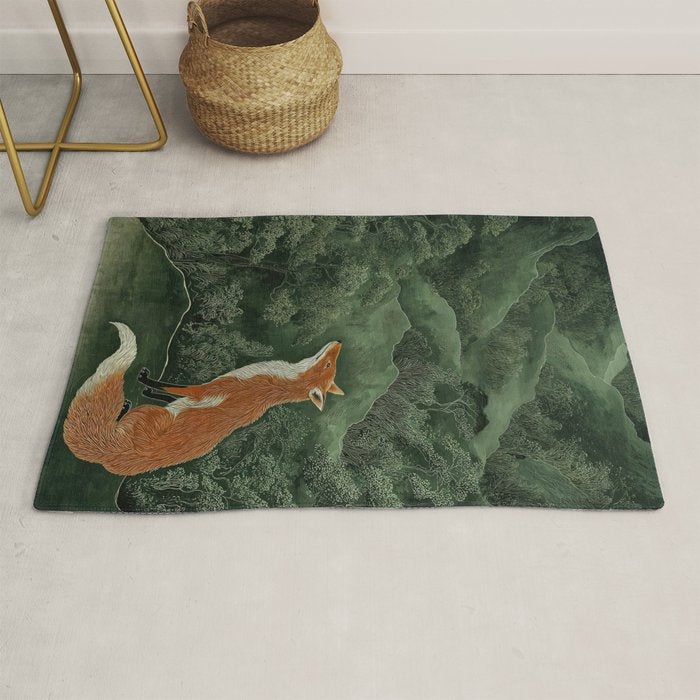 Japanese Painting Botanical Wall Art Japanese Art Green Poster Fox Art Wabi Sabi Minimalist Art  Rug Gallery Image 1