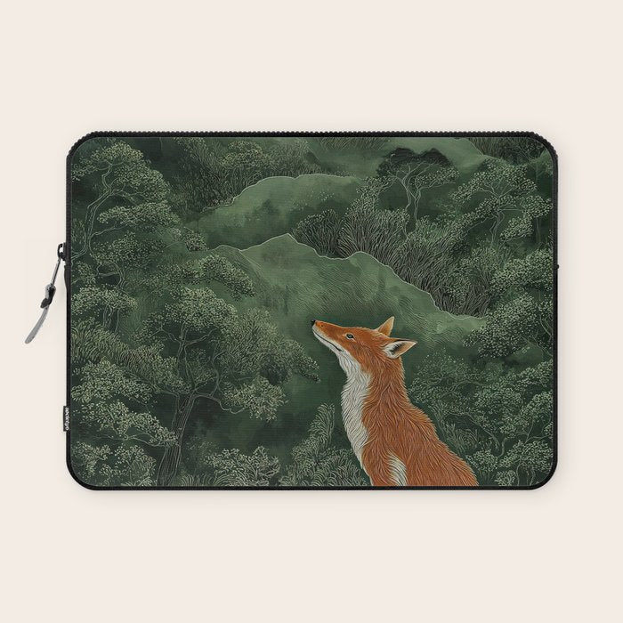 Japanese Painting Botanical Wall Art Japanese Art Green Poster Fox Art Wabi Sabi Minimalist Art  Laptop Sleeve Gallery Image 1