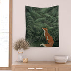 Japanese Painting Botanical Wall Art Japanese Art Green Poster Fox Art Wabi Sabi Minimalist Art  Wall Tapestry Gallery Image 2
