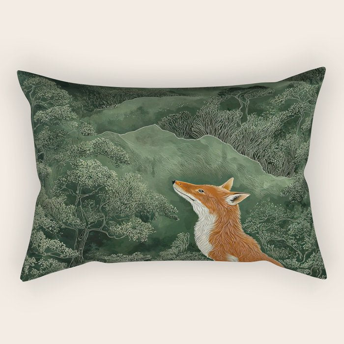 Japanese Painting Botanical Wall Art Japanese Art Green Poster Fox Art Wabi Sabi Minimalist Art  Rectangular Pillow Gallery Image 2