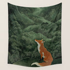 Japanese Painting Botanical Wall Art Japanese Art Green Poster Fox Art Wabi Sabi Minimalist Art  Wall Tapestry Gallery Image 4