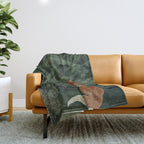 Japanese Painting Botanical Wall Art Japanese Art Green Poster Fox Art Wabi Sabi Minimalist Art  Throw Blanket Gallery Image 1