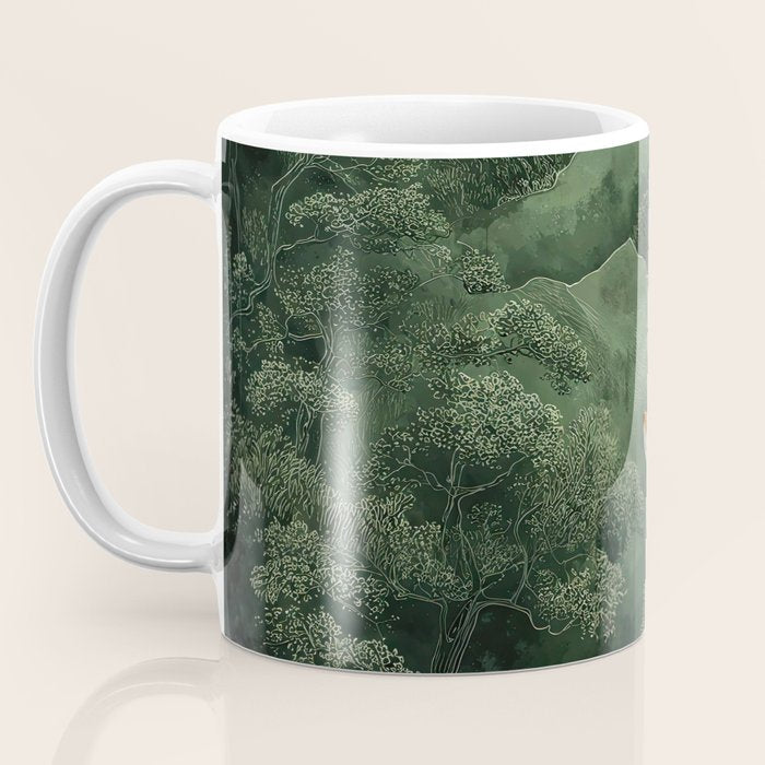 Japanese Painting Botanical Wall Art Japanese Art Green Poster Fox Art Wabi Sabi Minimalist Art  Coffee Mug Gallery Image 3