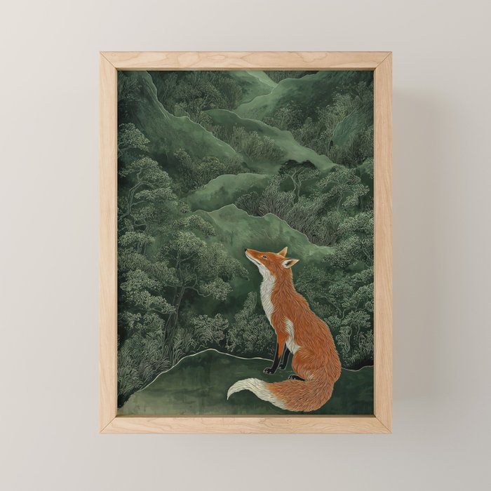 Japanese Painting Botanical Wall Art Japanese Art Green Poster Fox Art Wabi Sabi Minimalist Art  Mini Art Print Gallery Image 1
