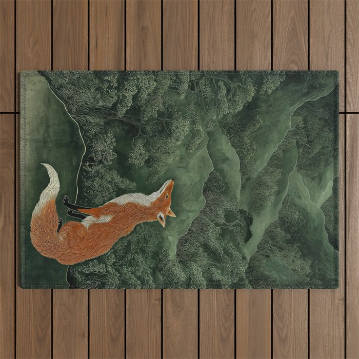 Japanese Painting Botanical Wall Art Japanese Art Green Poster Fox Art Wabi Sabi Minimalist Art  Outdoor Rug Gallery Image 1