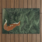 Japanese Painting Botanical Wall Art Japanese Art Green Poster Fox Art Wabi Sabi Minimalist Art  Outdoor Rug Gallery Image 1
