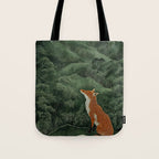 Japanese Painting Botanical Wall Art Japanese Art Green Poster Fox Art Wabi Sabi Minimalist Art  Tote Bag Gallery Image 1