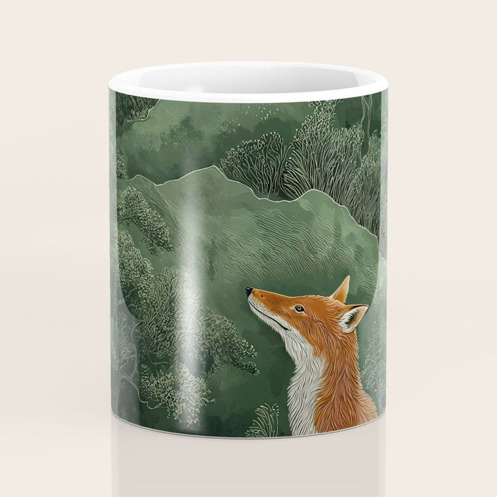 Japanese Painting Botanical Wall Art Japanese Art Green Poster Fox Art Wabi Sabi Minimalist Art  Coffee Mug Gallery Image 4