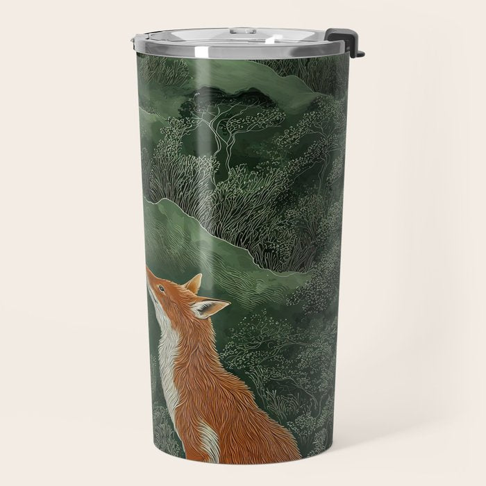 Japanese Painting Botanical Wall Art Japanese Art Green Poster Fox Art Wabi Sabi Minimalist Art  Travel Mug Gallery Image 2