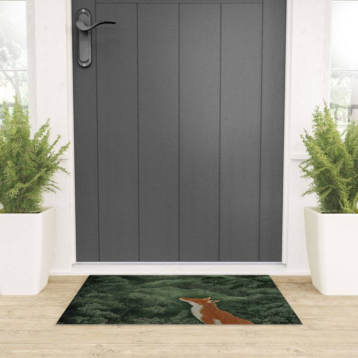 Japanese Painting Botanical Wall Art Japanese Art Green Poster Fox Art Wabi Sabi Minimalist Art  Welcome Mat Gallery Image 3