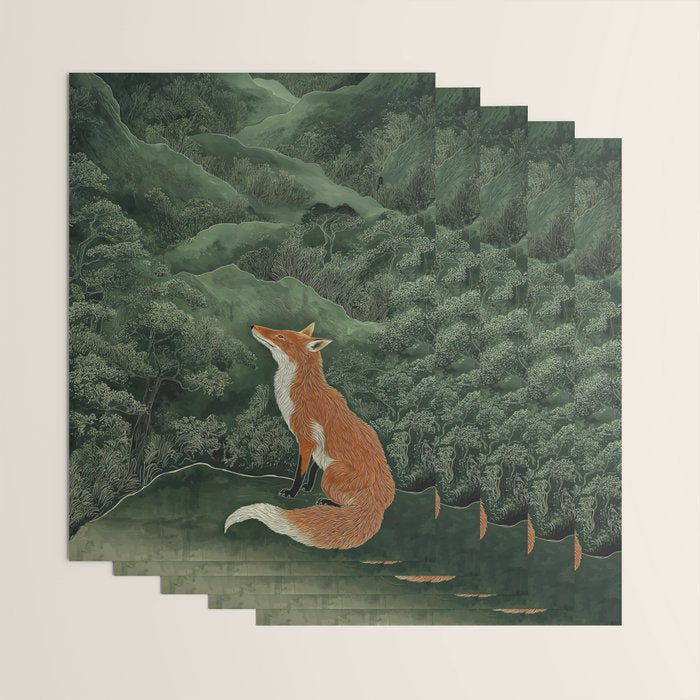 Japanese Painting Botanical Wall Art Japanese Art Green Poster Fox Art Wabi Sabi Minimalist Art  Wrapping Paper Gallery Image 3