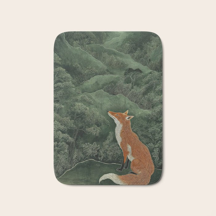 Japanese Painting Botanical Wall Art Japanese Art Green Poster Fox Art Wabi Sabi Minimalist Art  Bath Mat Gallery Image 1