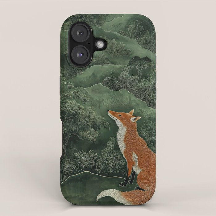 Japanese Painting Botanical Wall Art Japanese Art Green Poster Fox Art Wabi Sabi Minimalist Art  iPhone Case Gallery Image 1