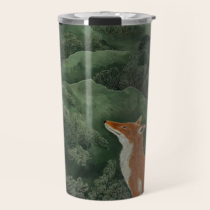 Japanese Painting Botanical Wall Art Japanese Art Green Poster Fox Art Wabi Sabi Minimalist Art  Travel Mug Gallery Image 1