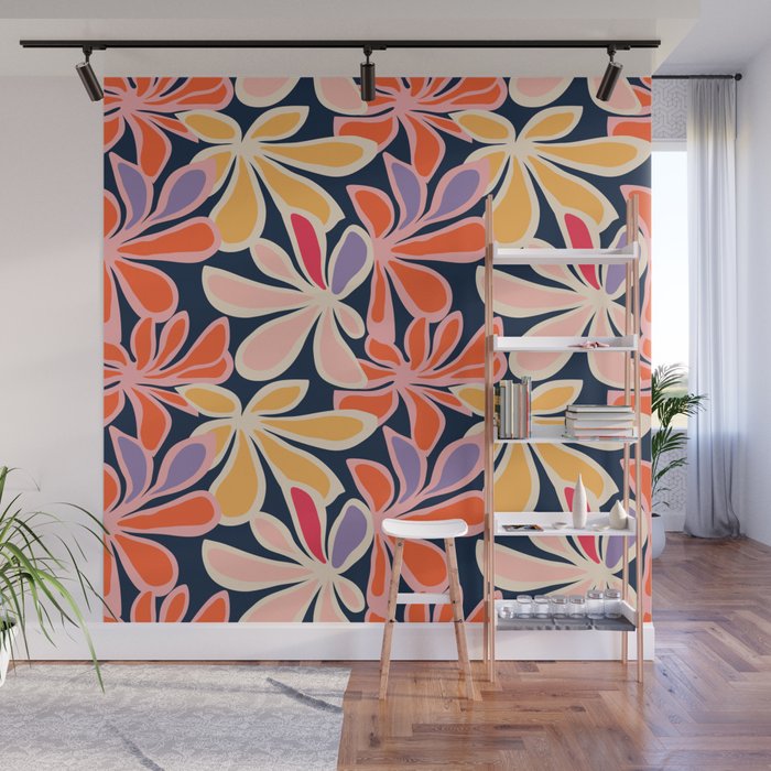 Abstract vintage flower art pattern Wall Mural Gallery Image 1