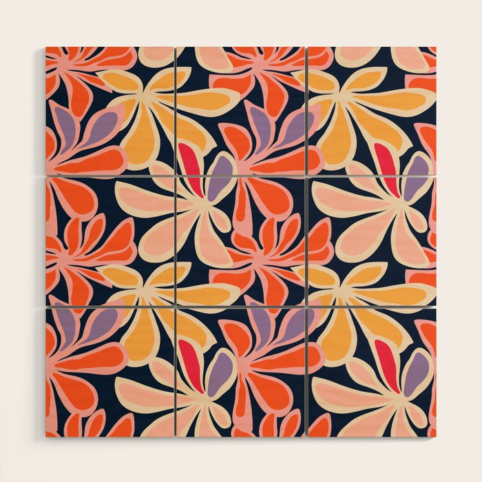 Abstract vintage flower art pattern Wood Wall Art Gallery Image 1
