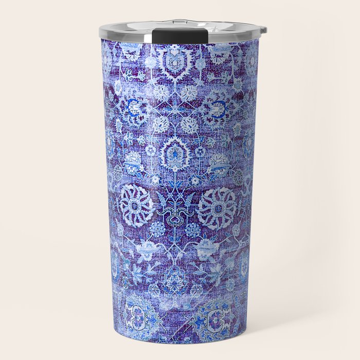 18th Century Isfahan Persian Rug Pattern in Blue Travel Mug Gallery Image 1